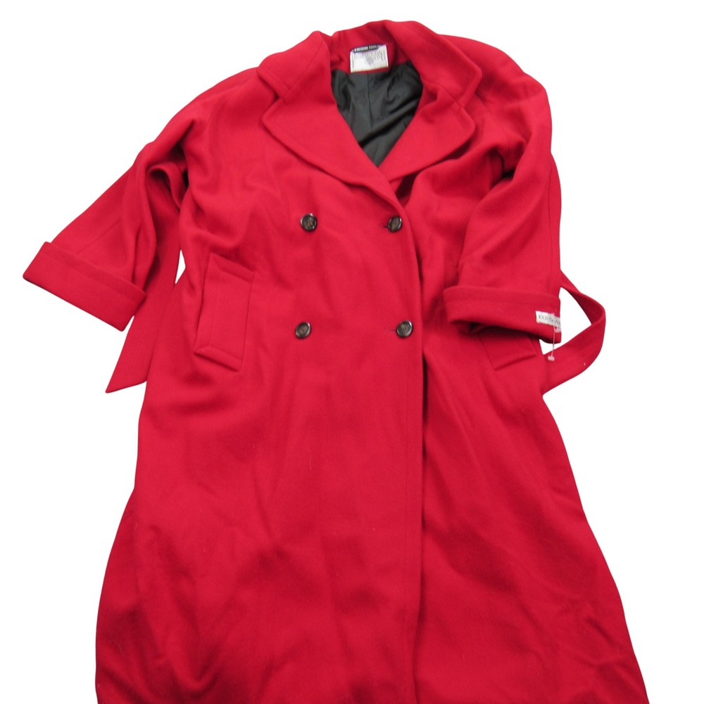 International Scene Womans Vintage Red 100% Wool Double Breasted Trench Coat 7/8
